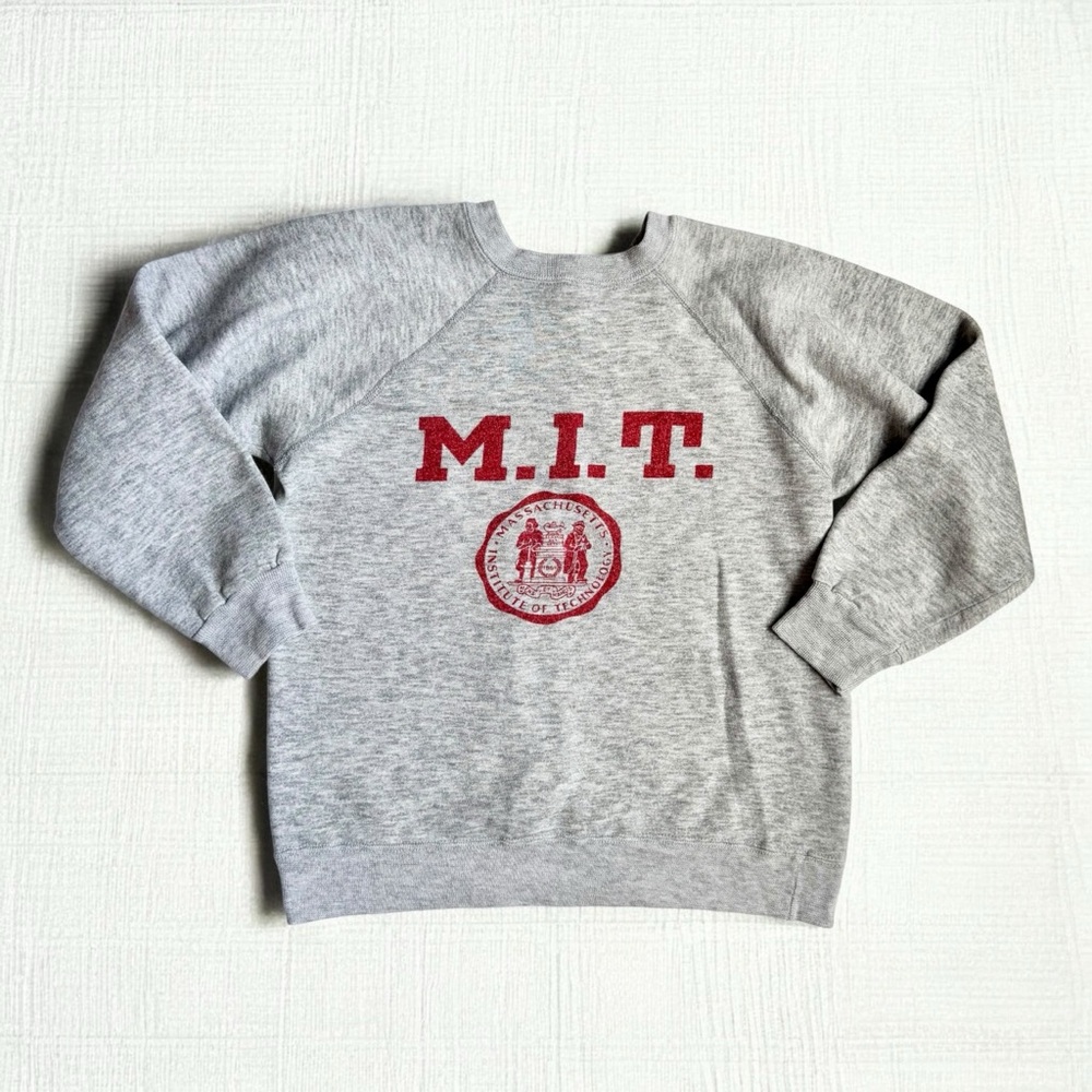 Vintage 80s Champion MIT Sweatshirt Medium Gray Raglan Massachusetts Institute